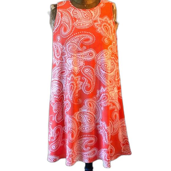 STUDIO 1 New York Dress Orange Coral White Paisley Design A Line Womens 12 - Picture 4 of 14